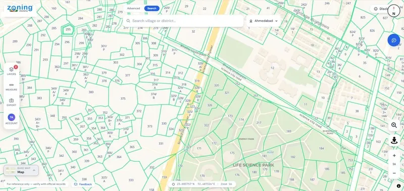 Survey number level detail near Science City