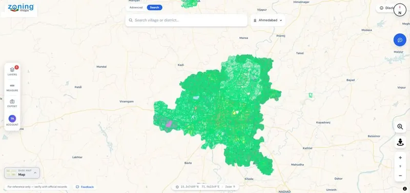 District-wide parcel coverage around Ahmedabad